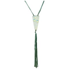 Rene Lalique Art Nouveau Frosted Glass Silk Lily of the Valley Tassel Necklace