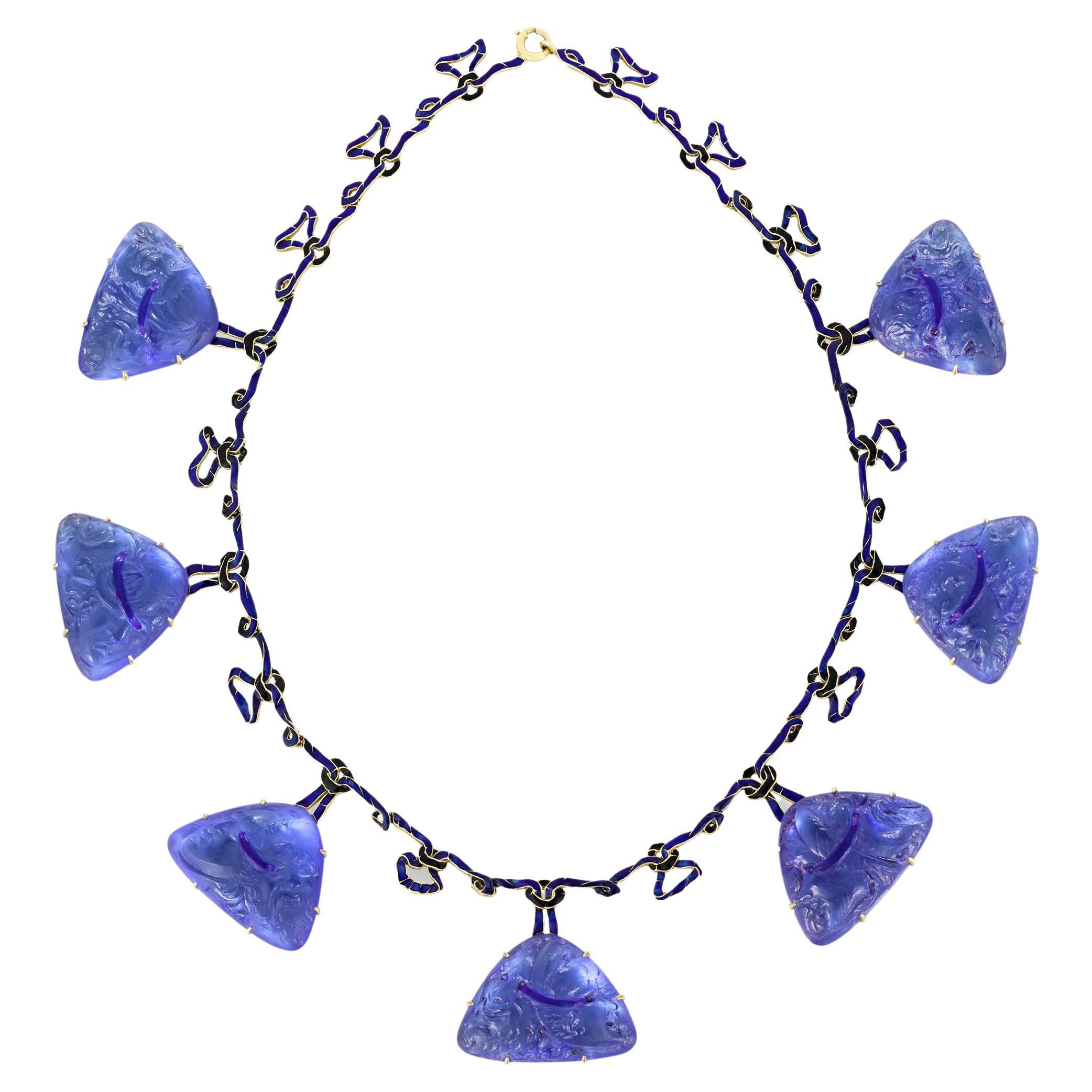 René Lalique Art Nouveau Glass and Enamel Necklace