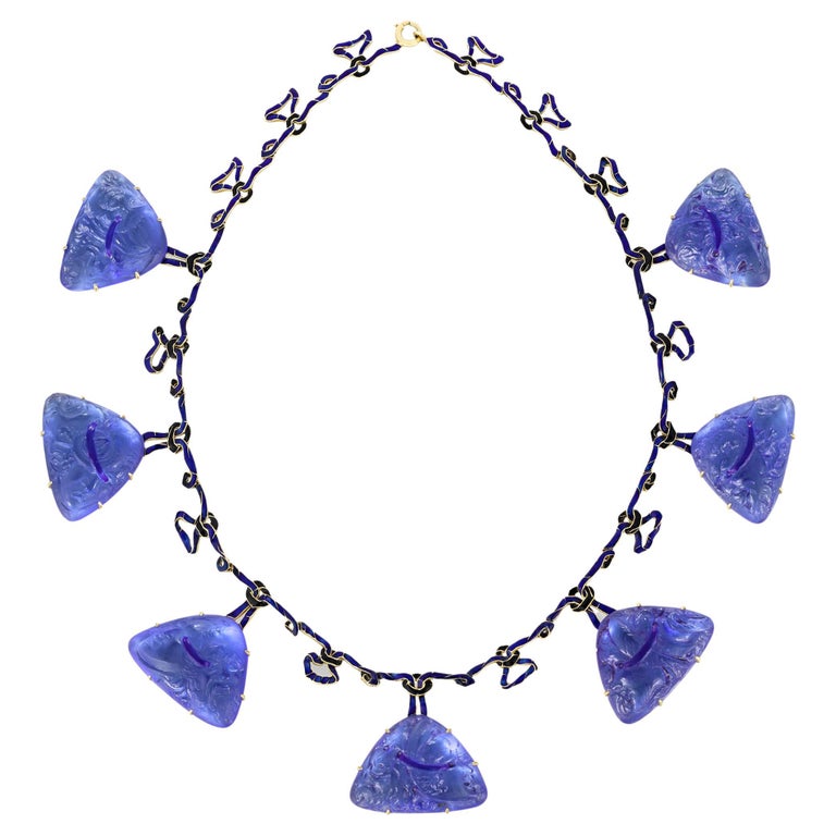 René Lalique Art Nouveau Glass and Enamel Necklace at 1stDibs