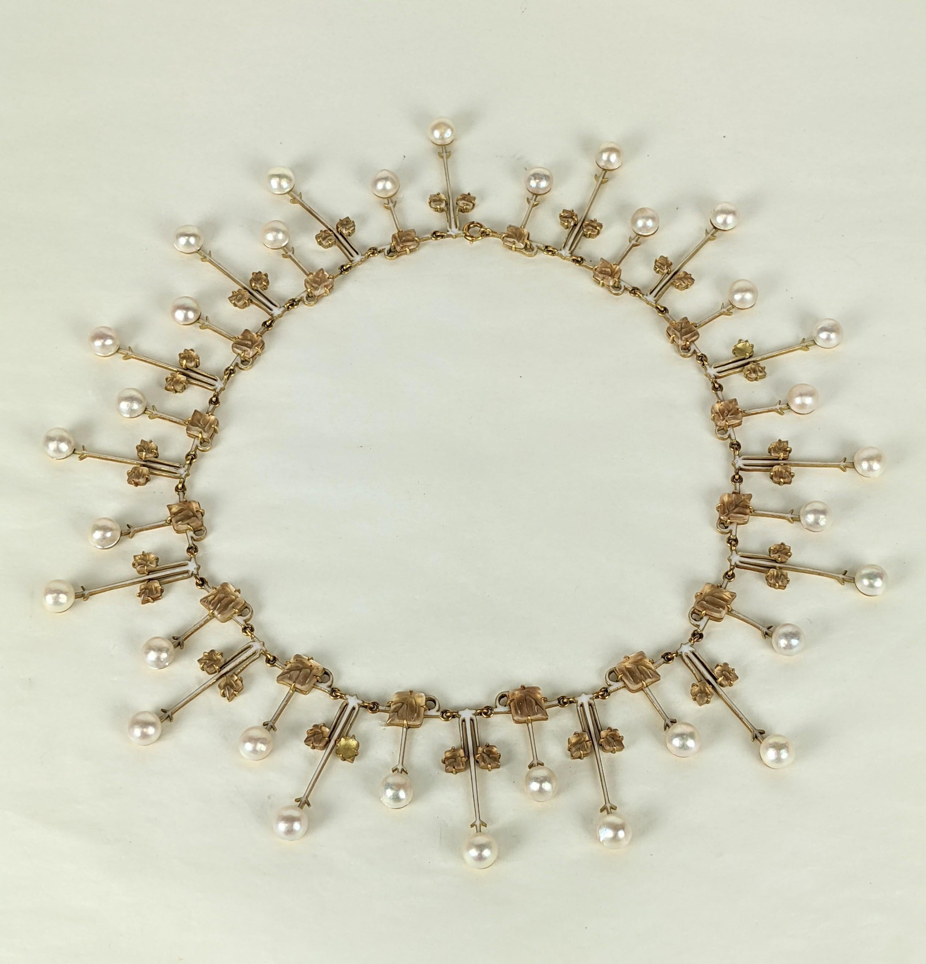 Grezzo Collare Art Nouveau con foglie e perle di Rene Lalique in vendita