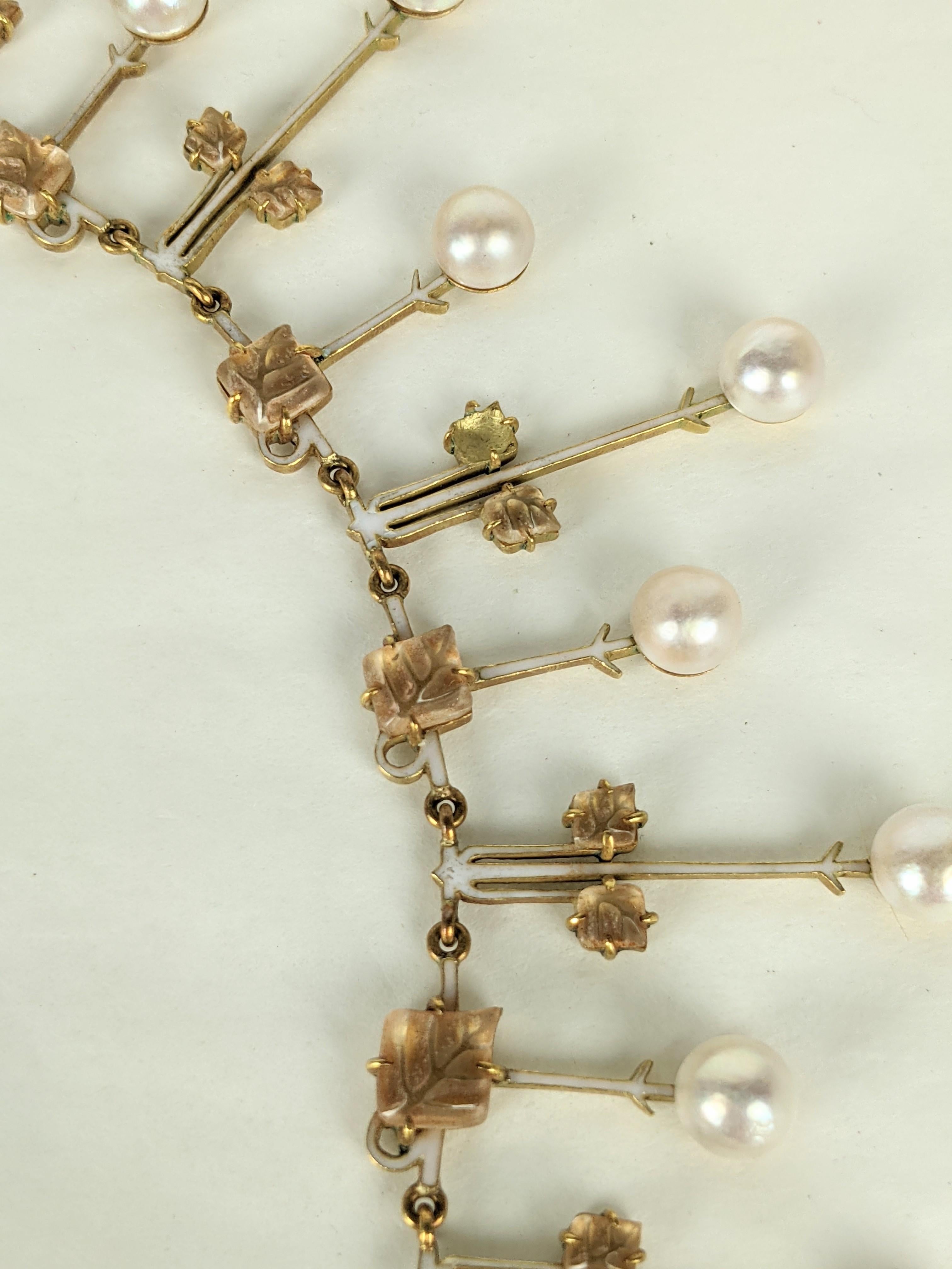 Collare Art Nouveau con foglie e perle di Rene Lalique in vendita 2