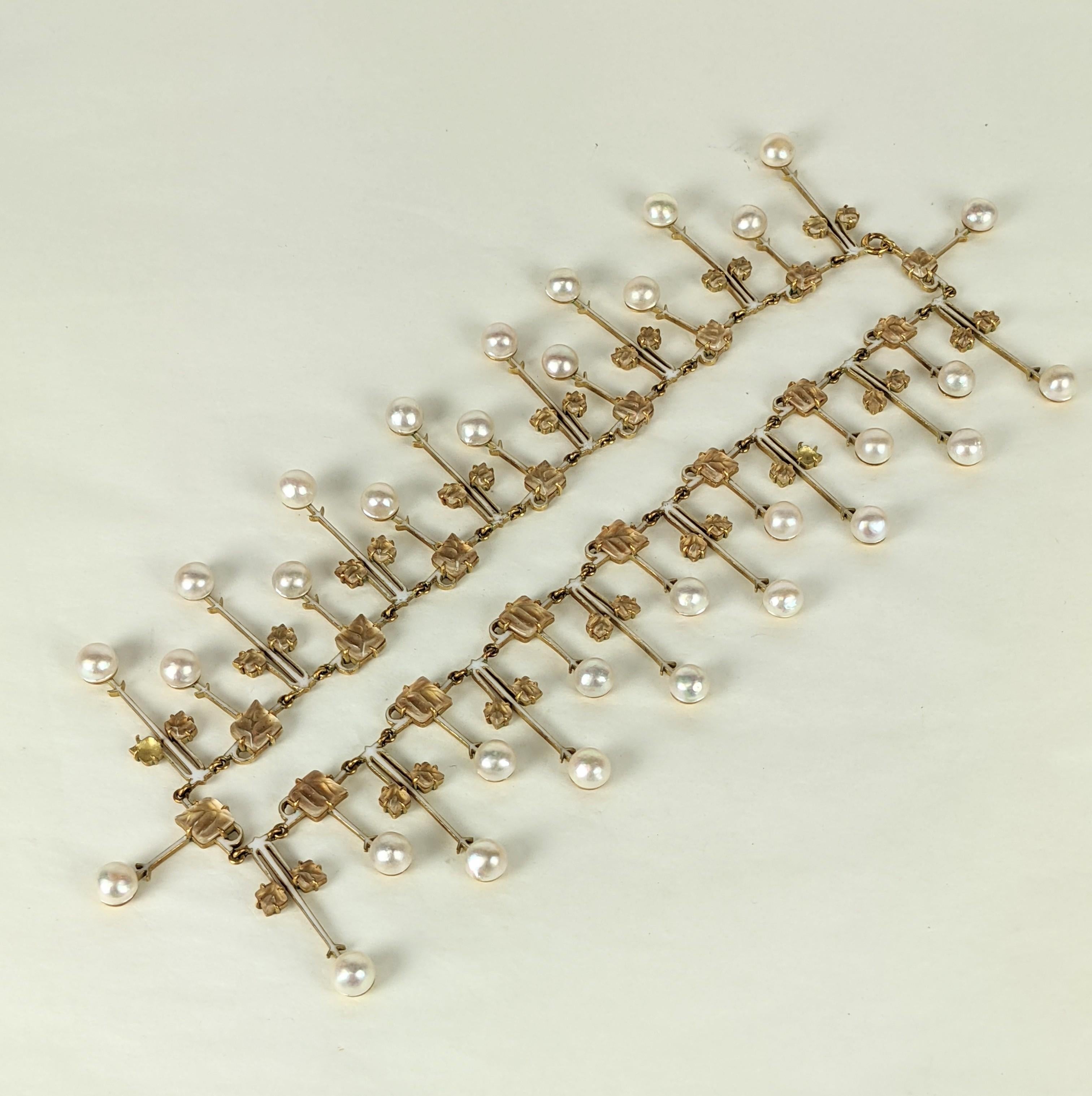 Collare Art Nouveau con foglie e perle di Rene Lalique in vendita 3