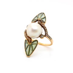 René Lalique Jugendstil Ring mit Perlen und Emaille:: um 1900