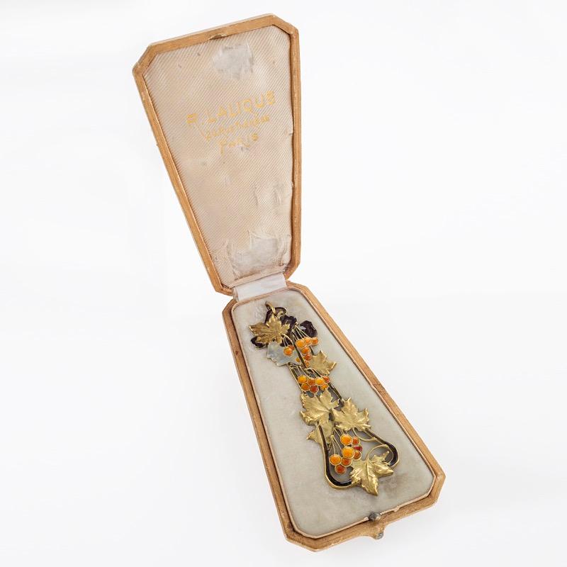 René Lalique Automne Gold und Basse-Taille-Emaille-Anhänger (Art nouveau)