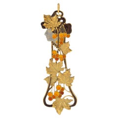 René Lalique “Automne” Gold and Basse-Taille Enamel Pendant