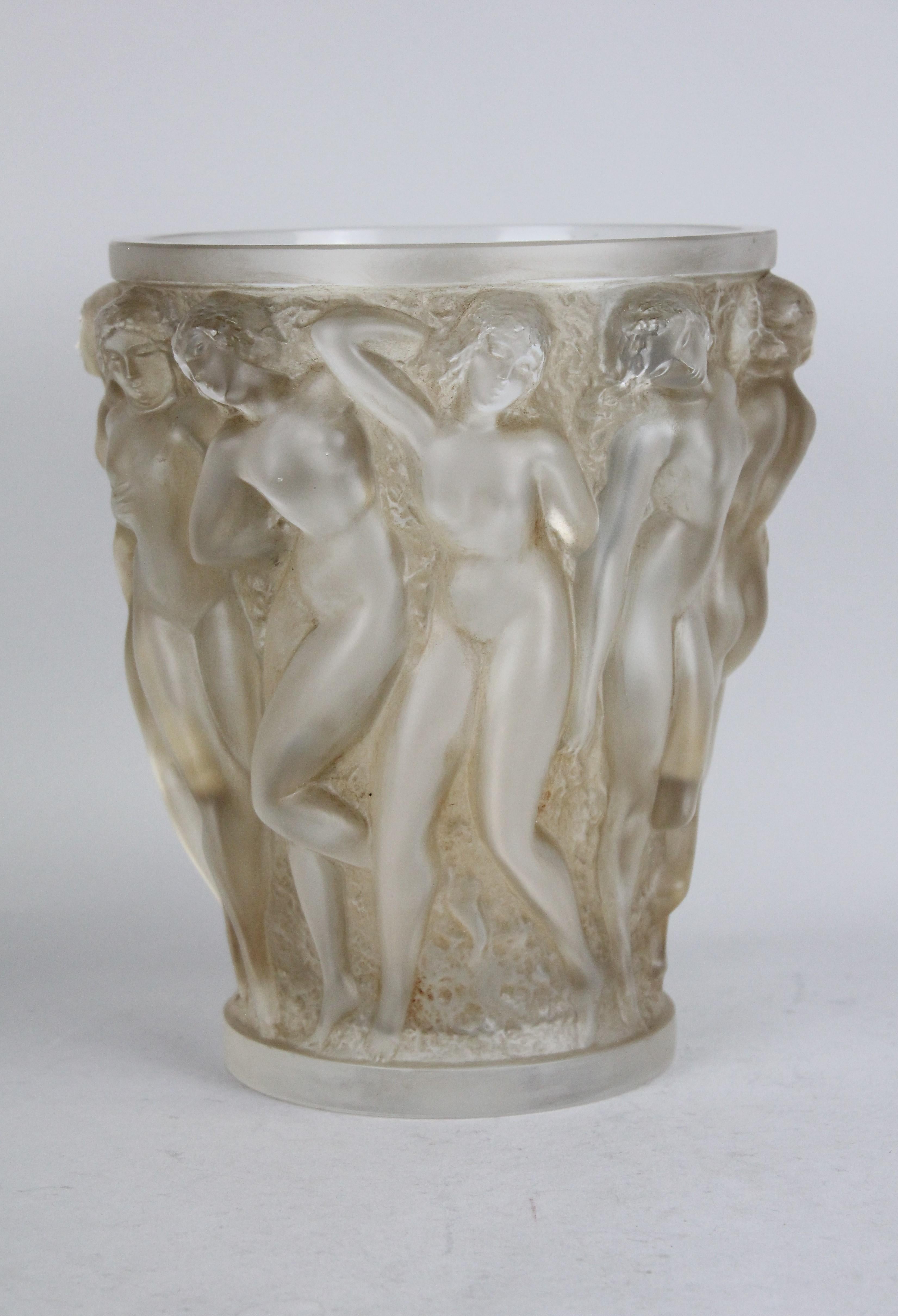 French René Lalique Bacchantes Vase, Sepia Stained