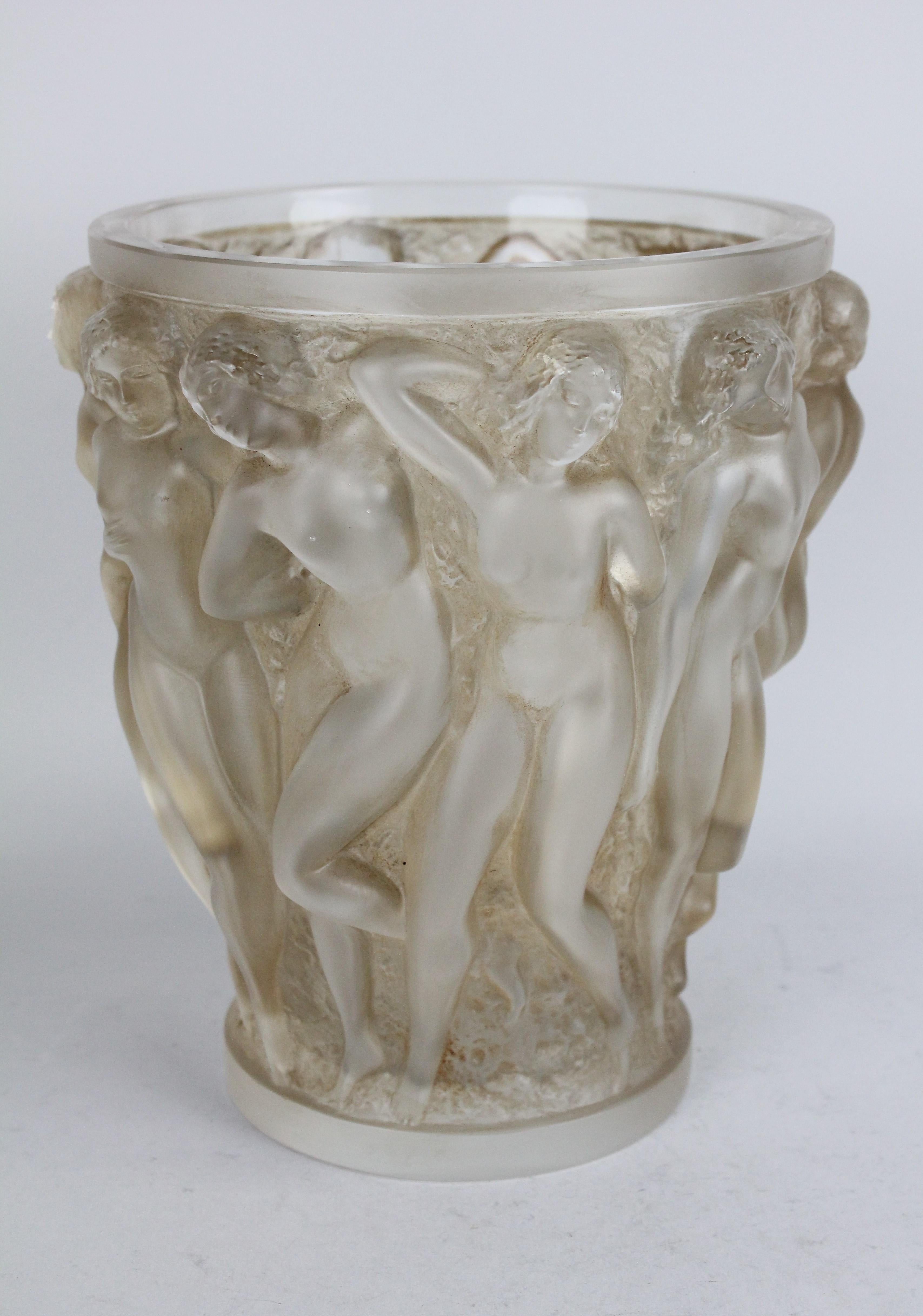Mid-20th Century René Lalique Bacchantes Vase, Sepia Stained