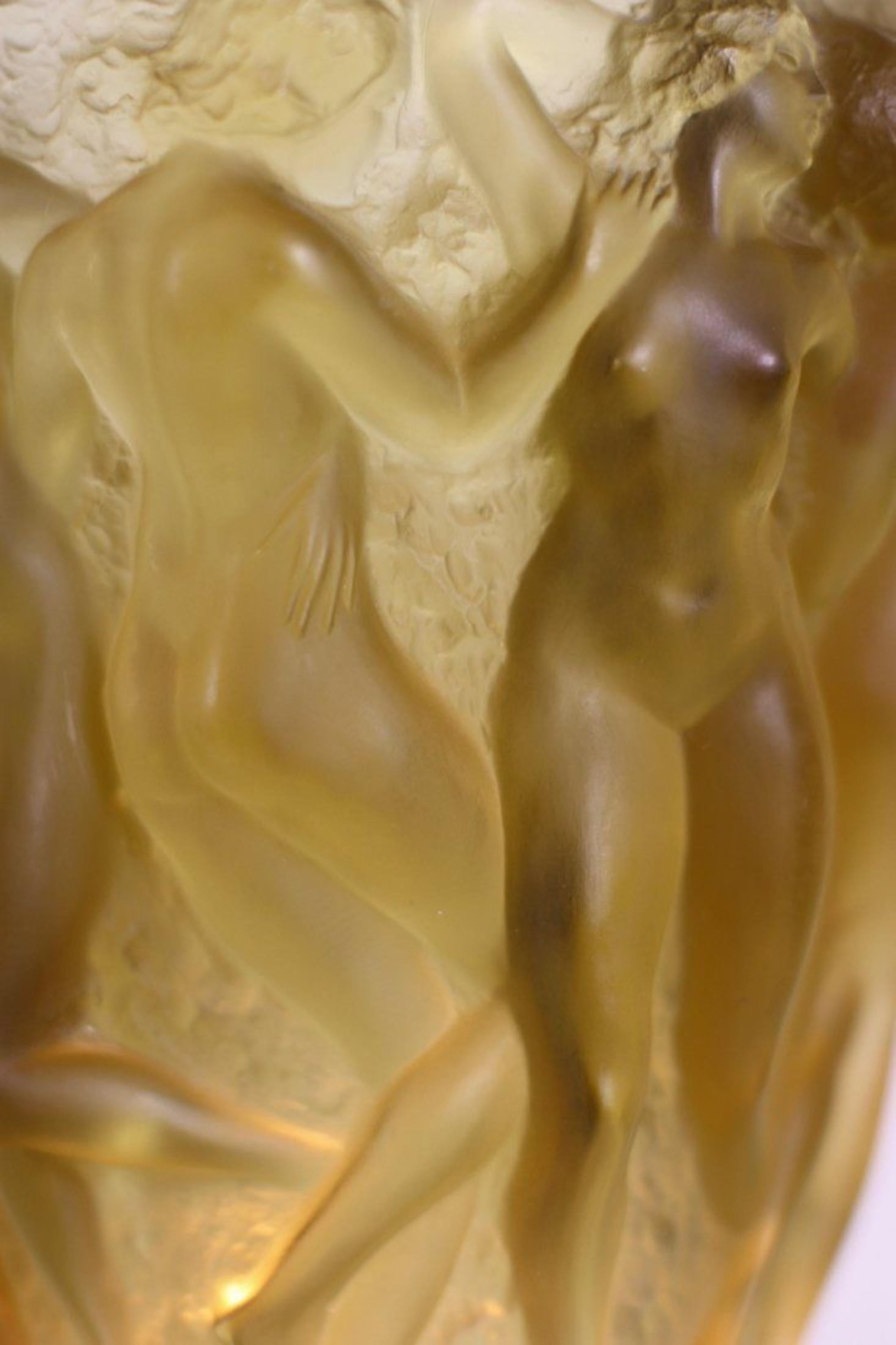 René Lalique Bacchantes Yellow Rene Lalique Glass Vase For Sale 1