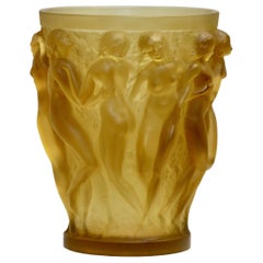 Used René Lalique Bacchantes Yellow Rene Lalique Glass Vase