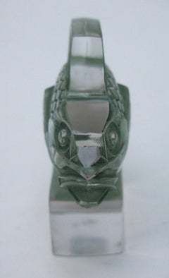 Rene Lalique 'Barbillon' paperweight signed c1930 -original green staining