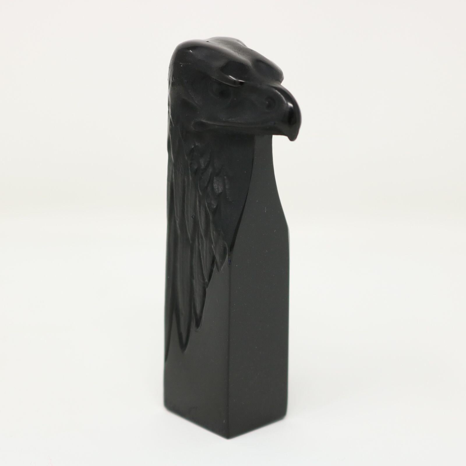 French Rene Lalique Black Glass Glass 'Tete D'aigle' Cachet For Sale