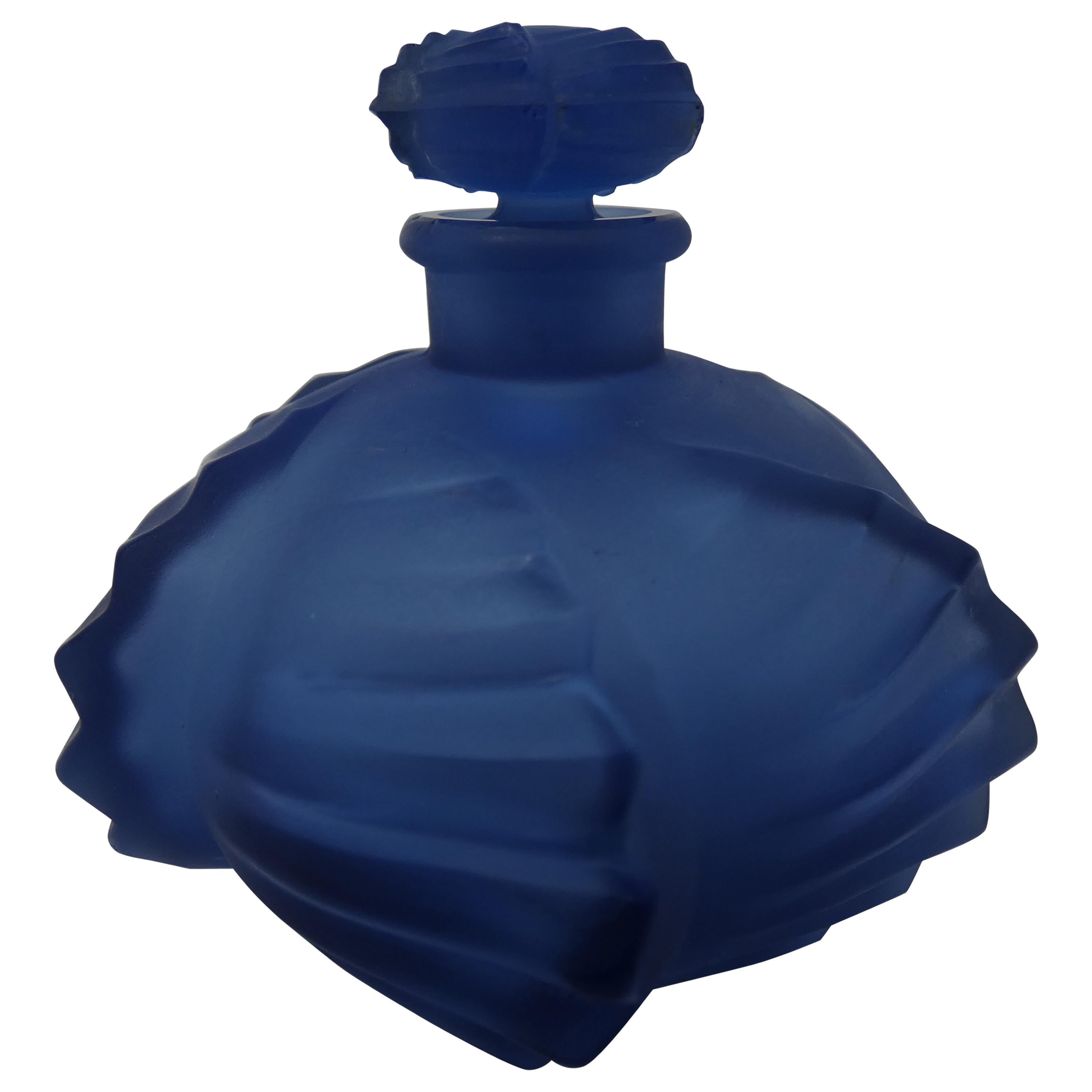 Rene Lalique Blue Glass 'Camille' Perfume Bottle