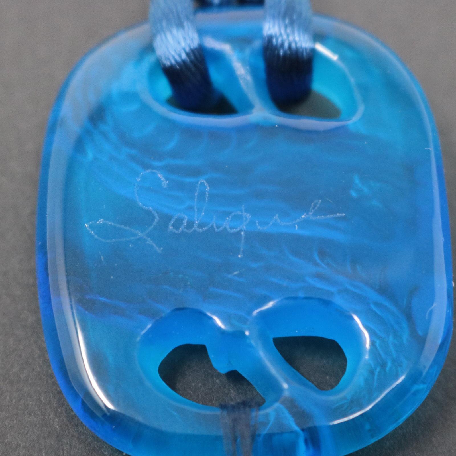 Rene Lalique Blue Glass Serpents Pendant For Sale 1