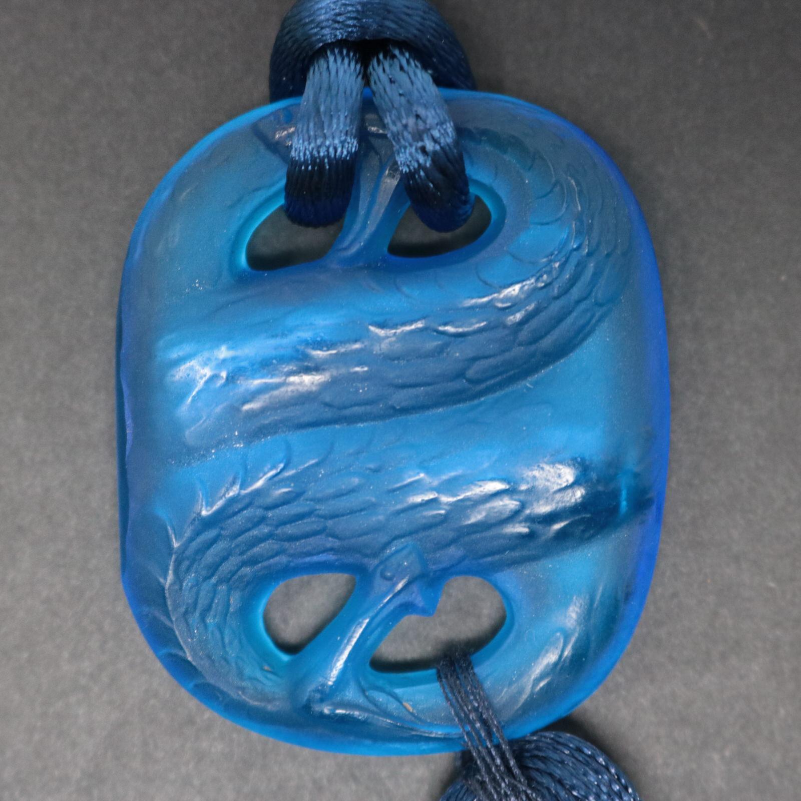 Rene Lalique Blue Glass Serpents Pendant For Sale 2