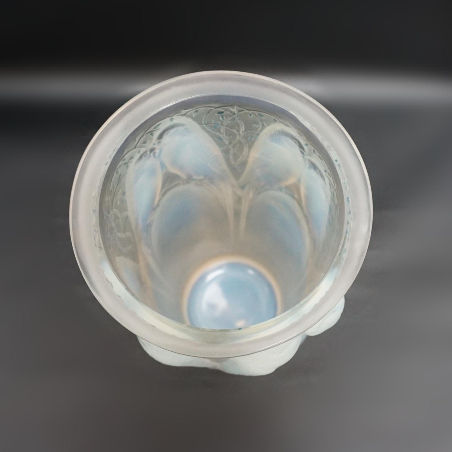 French Rene Lalique Blue Opalescent 'Ceylan' Glass Vase