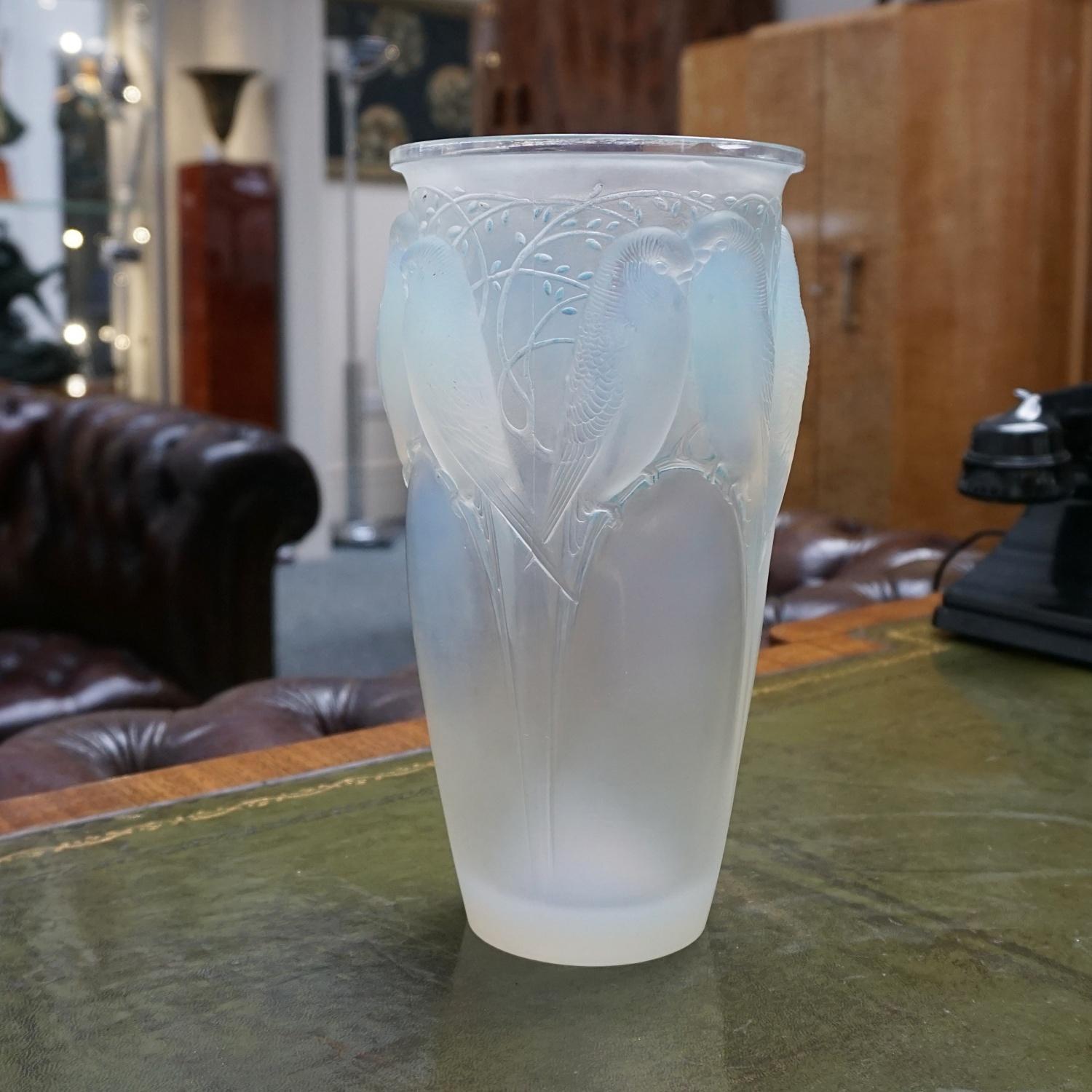 20th Century Rene Lalique Blue Opalescent 'Ceylan' Glass Vase