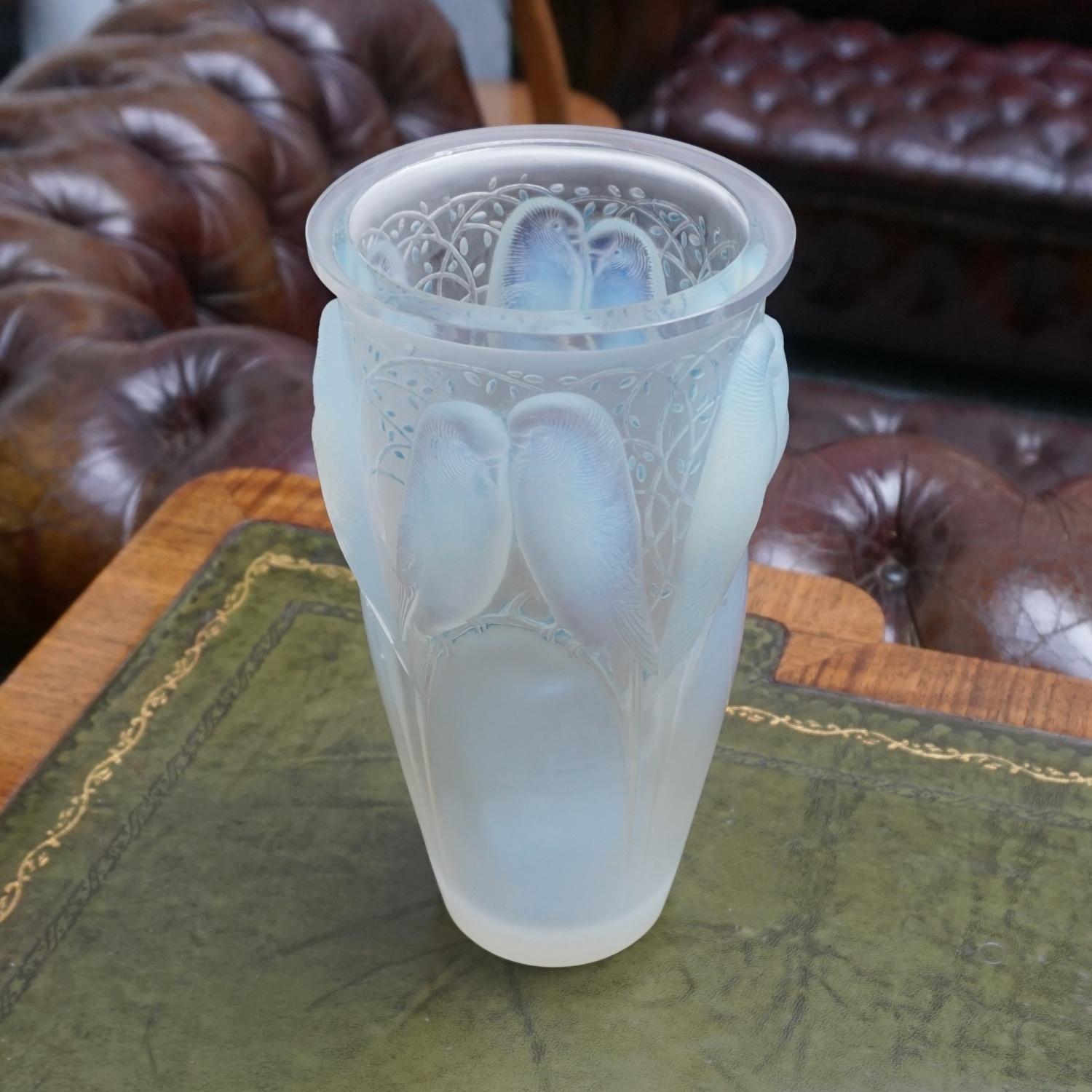 Rene Lalique Blue Opalescent 'Ceylan' Glass Vase 1