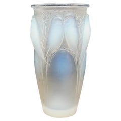 Rene Lalique Blue Opalescent 'Ceylan' Glass Vase