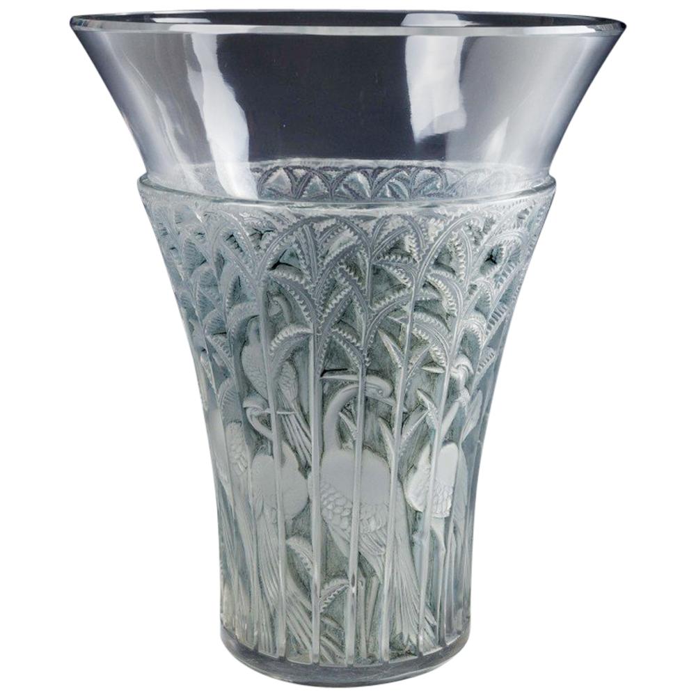 René Lalique Blue Stained Ibis Vase For Sale