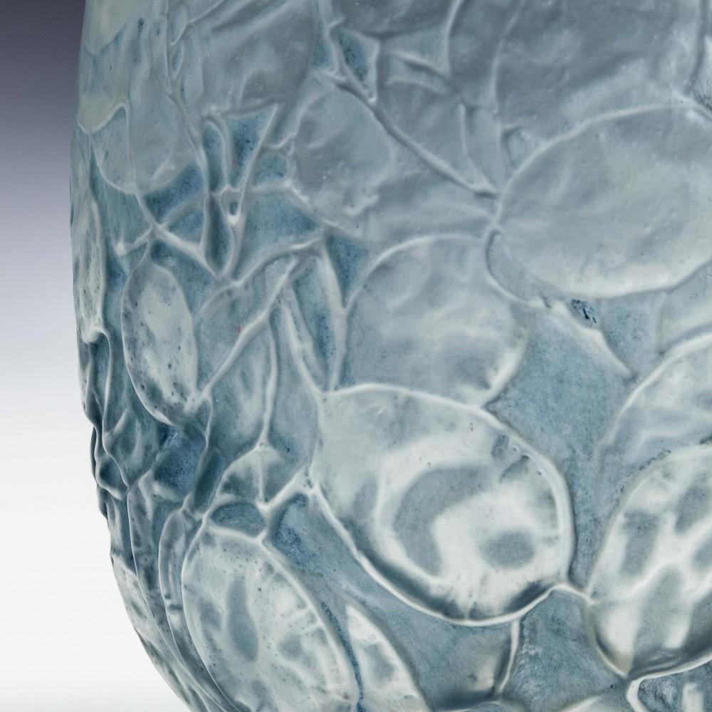 European René Lalique Blue Stained Monnaie Du Pape 'Honesty' Vase For Sale