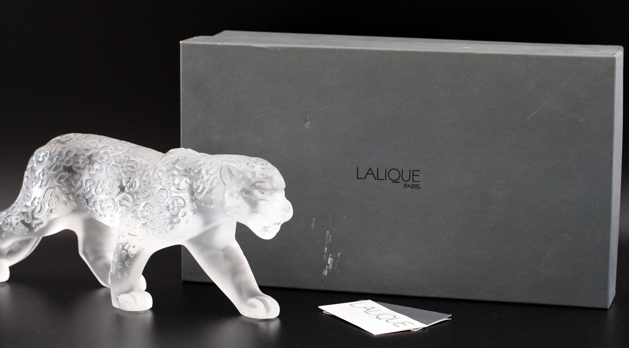 Rene Lalique Boxed Large Frosted Art Glass Jaguar Cat For Sale 6