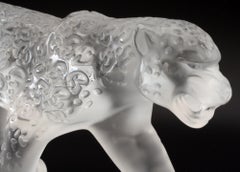 Rene Lalique Boxed Large Frosted Art Glass Jaguar Cat