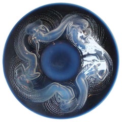 Vintage René Lalique "Calypso" Blue Opalescent Charger Swirling Nymphs, circa 1930