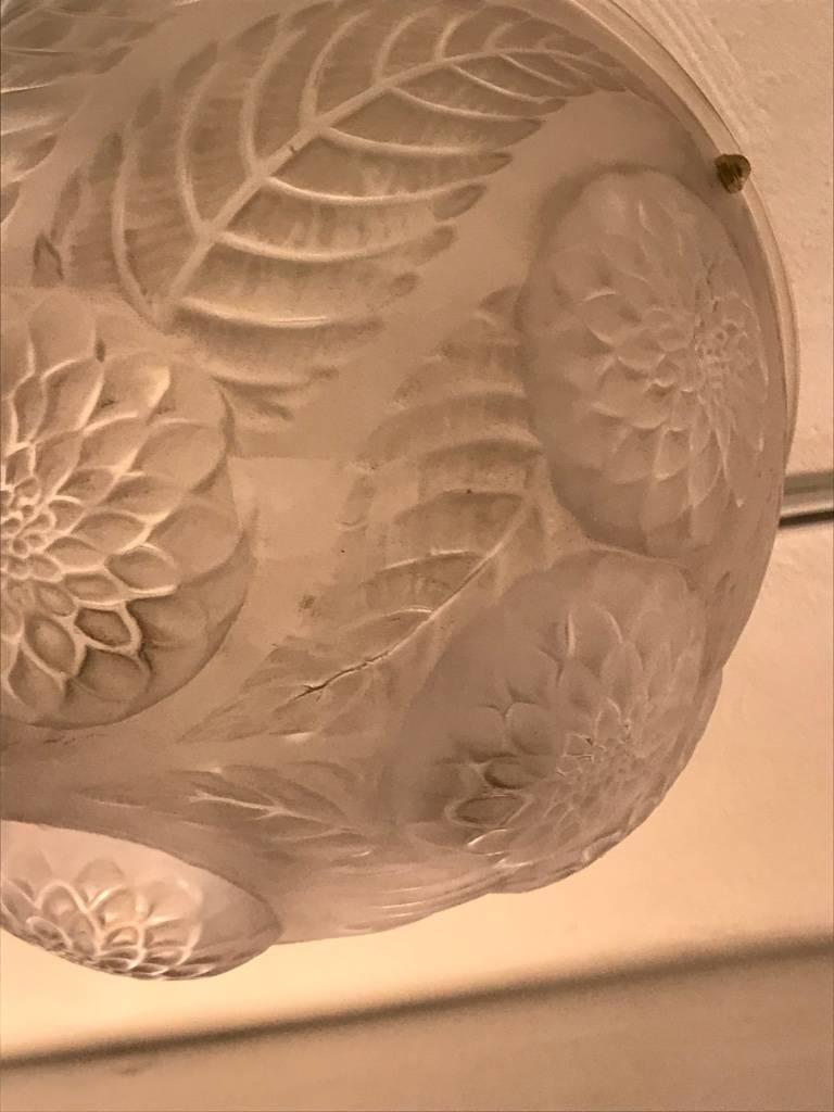 Mid-20th Century Rene Lalique Chandelier ‘Dahlias’ Signed For Sale