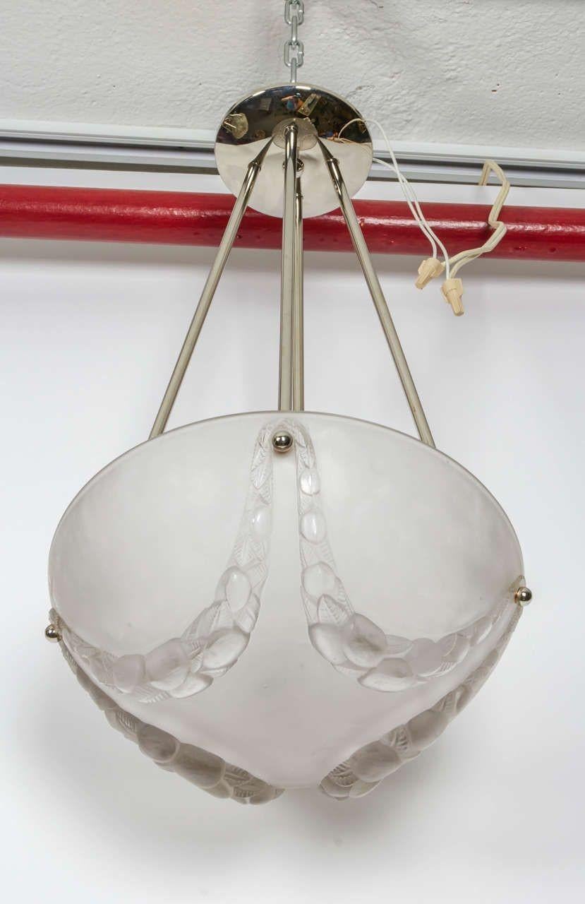 Cast Rene Lalique Chandelier “Villenueve” For Sale