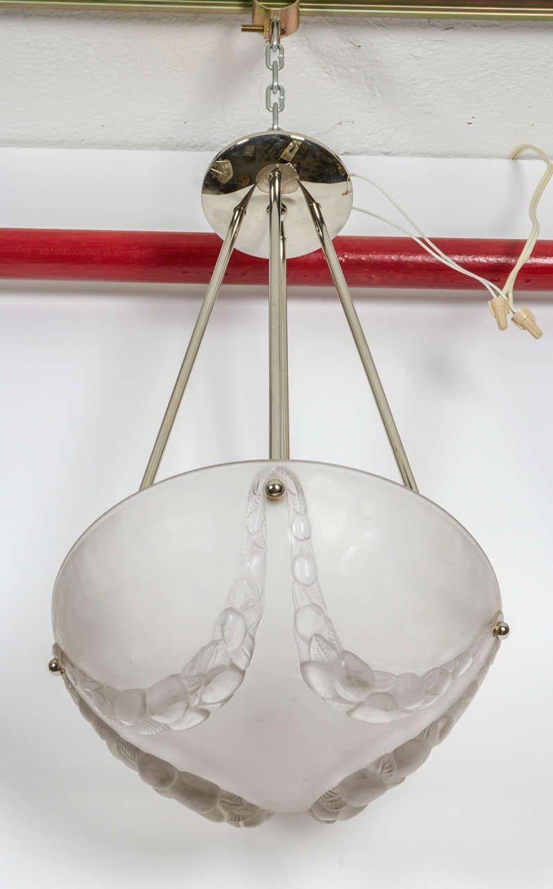 Glass Rene Lalique Chandelier “Villenueve” For Sale