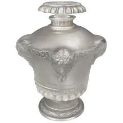 Antique Rene Lalique Clear & Frost with Grey Staining Glass 'Guerlain Bouquet de faunes'