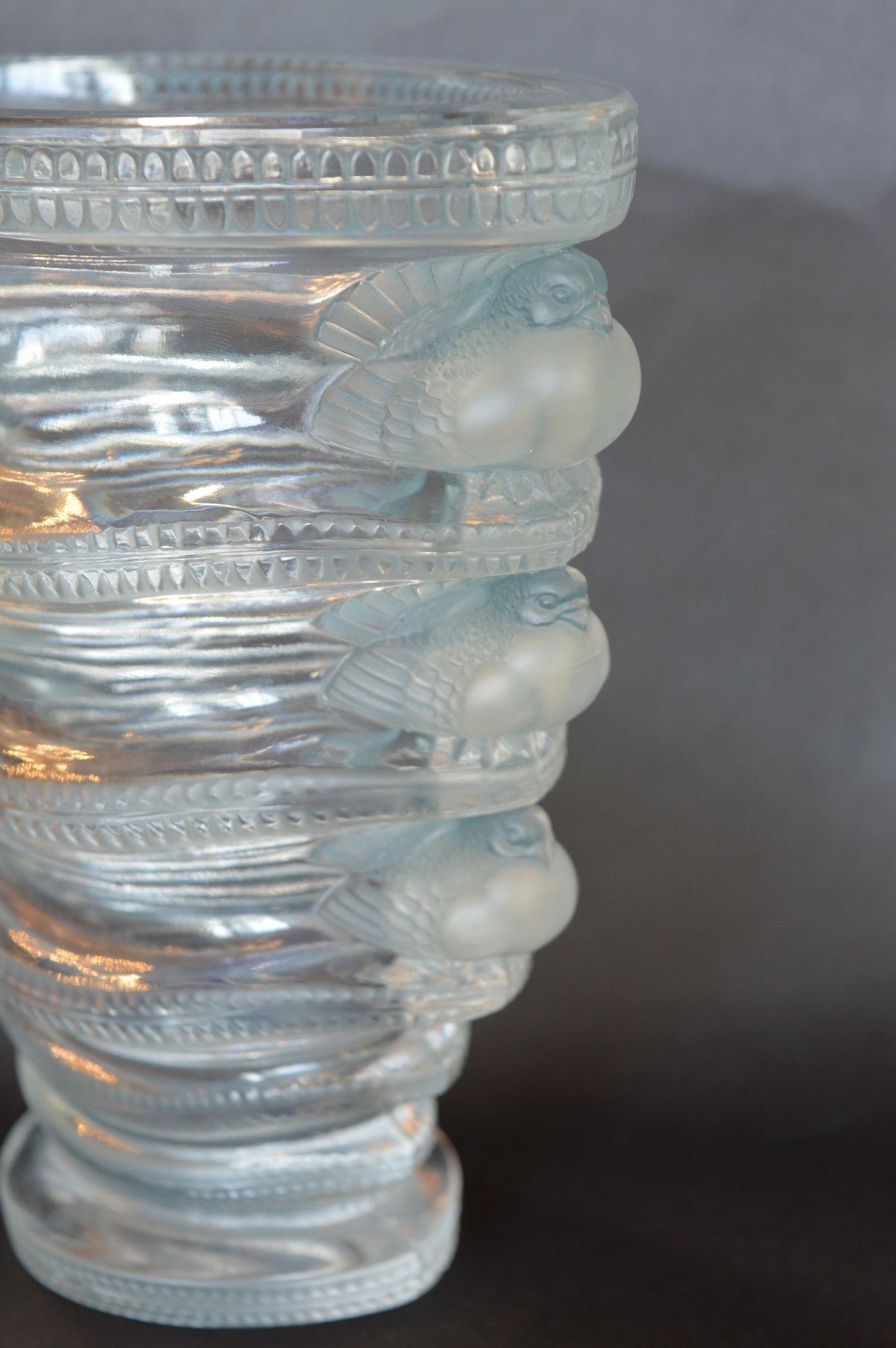 French René Lalique Clear & Frosted Crystal Saint Marc Vase For Sale