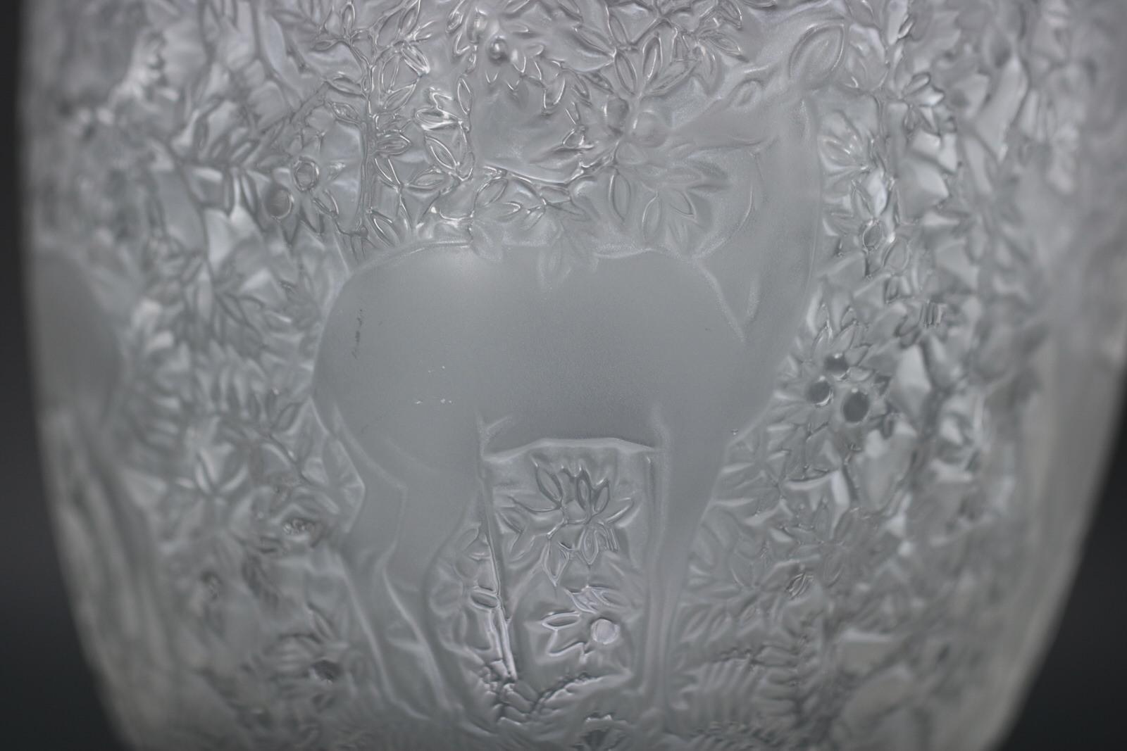 Rene Lalique Clear & Frosted Glass Deer Vase 3