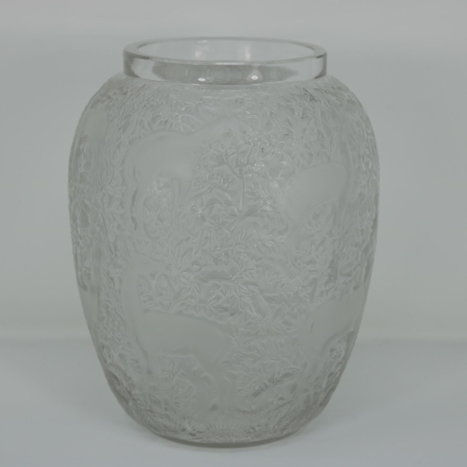 Rene Lalique Clear & Frosted Glass Deer Vase 5