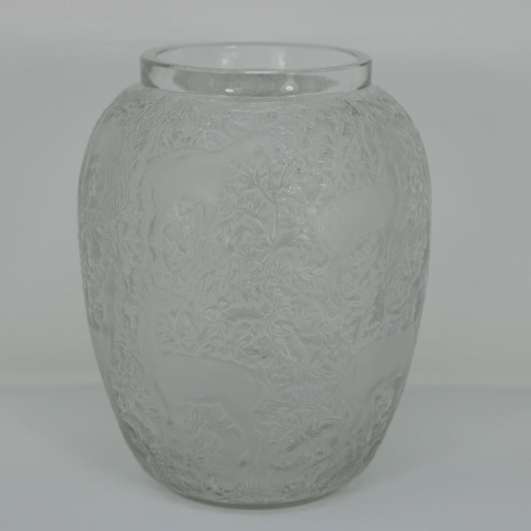Rene Lalique Clear & Frosted Glass Deer Vase For Sale 7