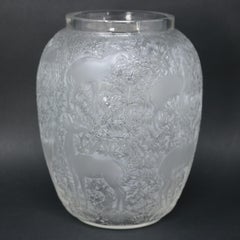 Rene Lalique Clear & Frosted Glass Deer Vase