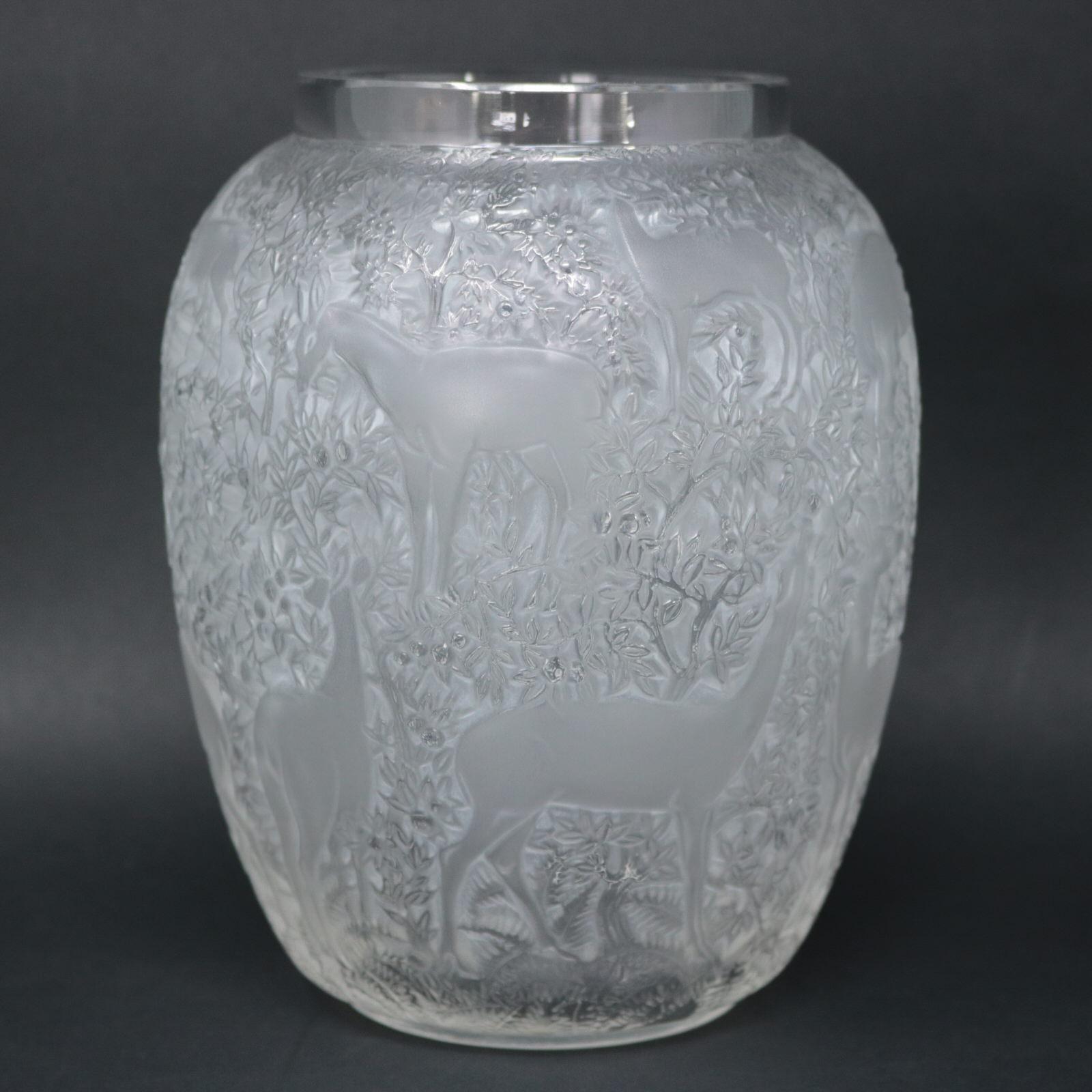 Art Deco Rene Lalique Clear & Frosted Glass Deer Vase