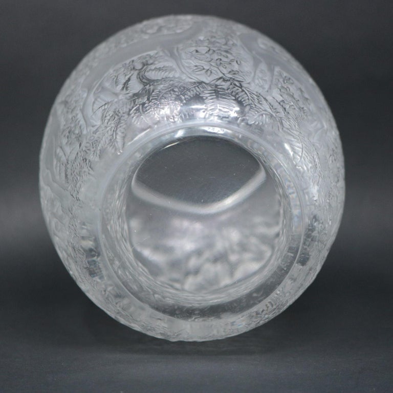 Mid-20th Century Rene Lalique Clear & Frosted Glass Deer Vase For Sale