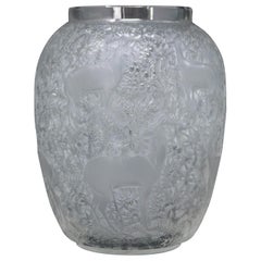 Vintage Rene Lalique Clear & Frosted Glass Deer Vase