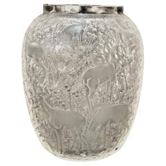 Rene Lalique Clear & Frosted Glass Deer Vase