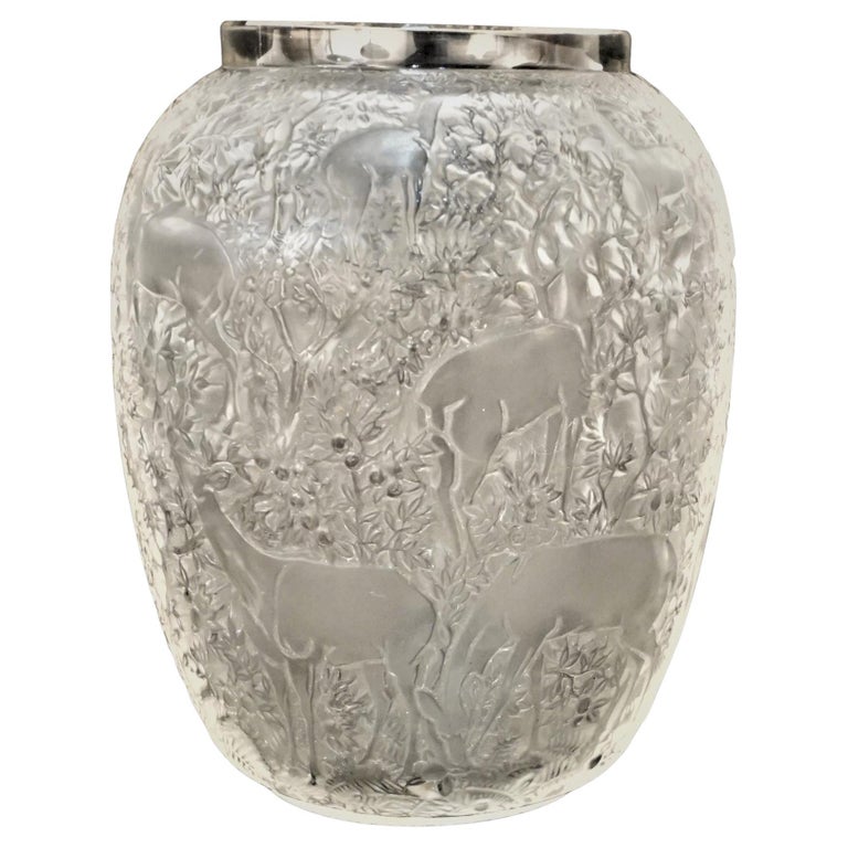 Rene Lalique Clear and Frosted Glass Deer Vase For Sale at 1stDibs
