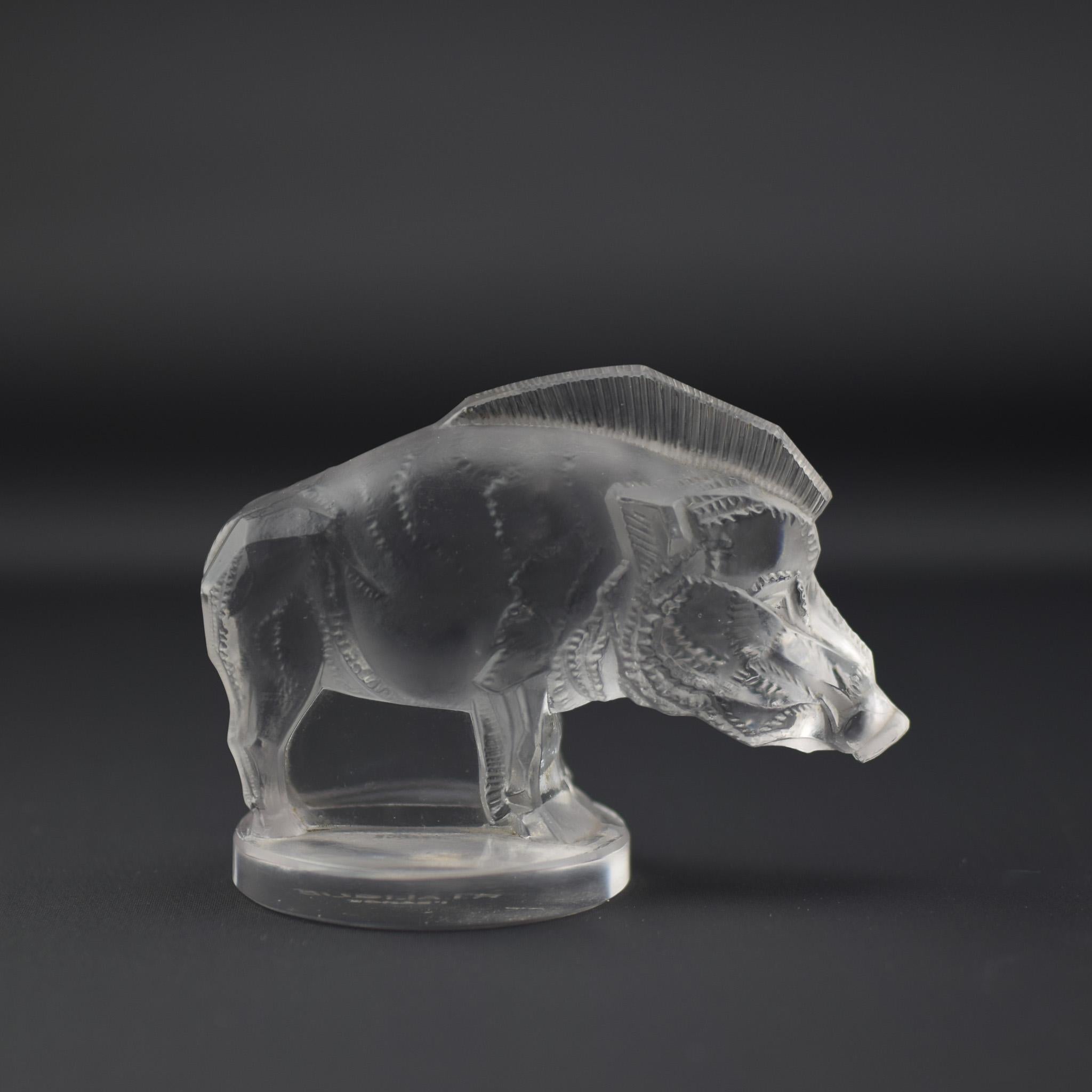 Rene Lalique klar & gefrostet Sanglier (Wildschwein) Auto Maskottchen C1929 (Art déco) im Angebot