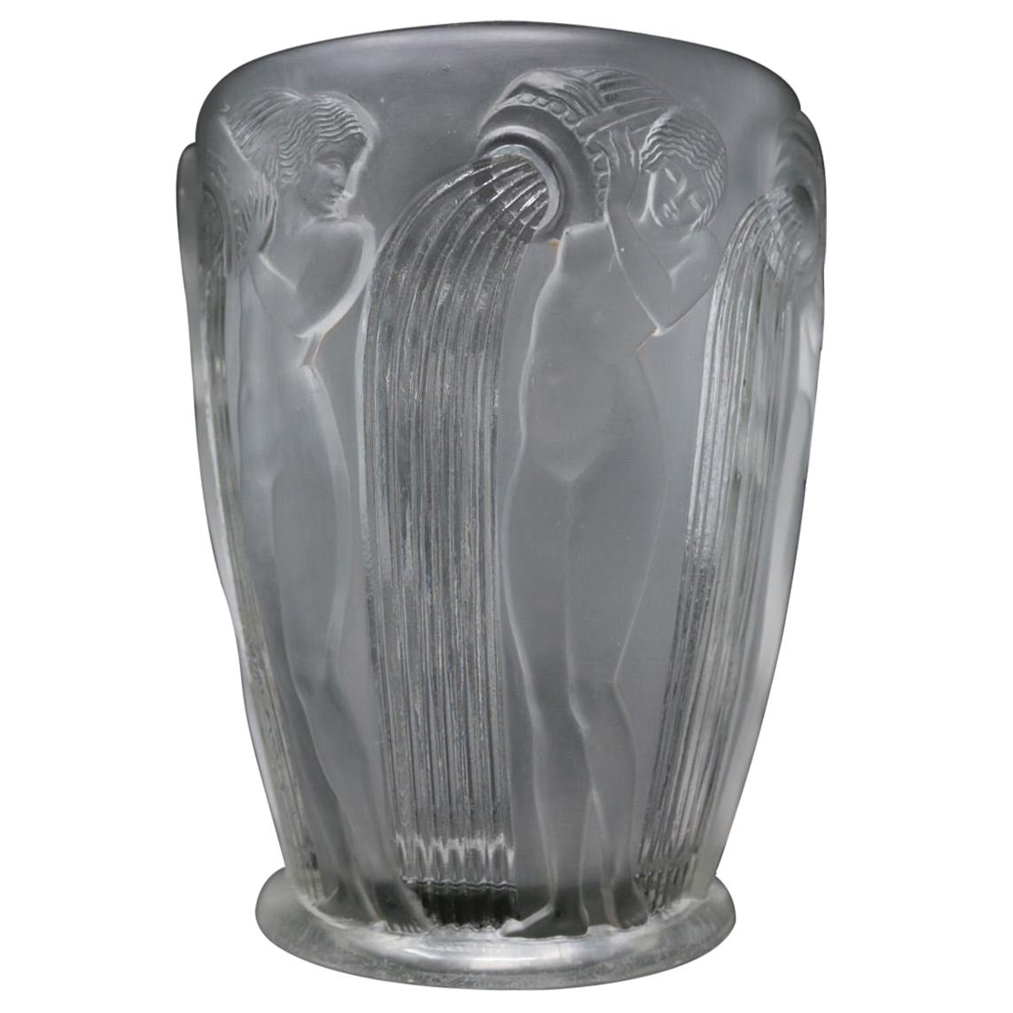 Rene Lalique Clear Glass Danaides Vase For Sale