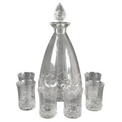 Carafe et verres en verre transparent 'Haarlem' de René Lalique