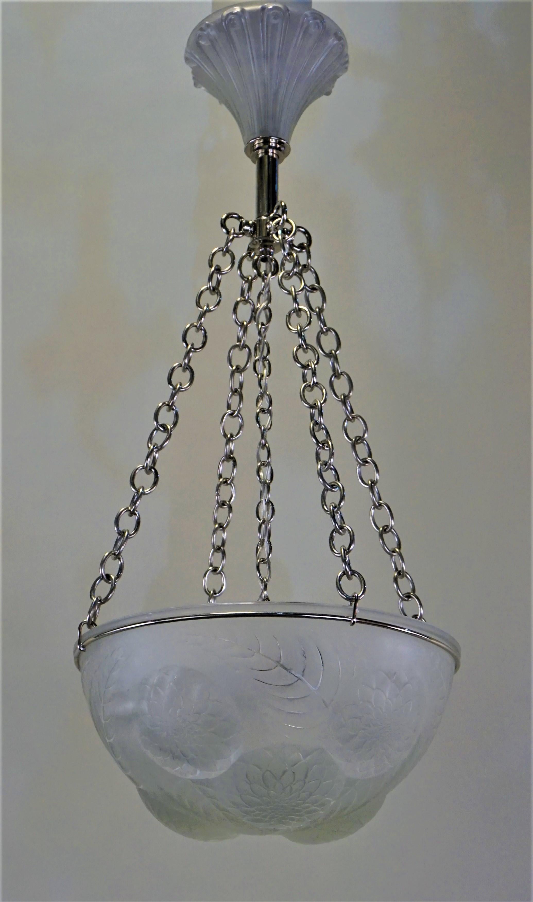 Rene Lalique Dahlias Art Deco Chandelier 1