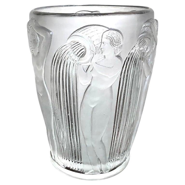 René Lalique Danaides Glass Vase, France, 1926, Art Deco Antique Clear Crystal For Sale