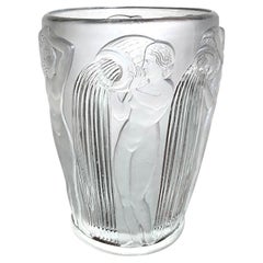René Lalique Danaides Glass Vase, France, 1926, Art Deco Antique Clear Crystal