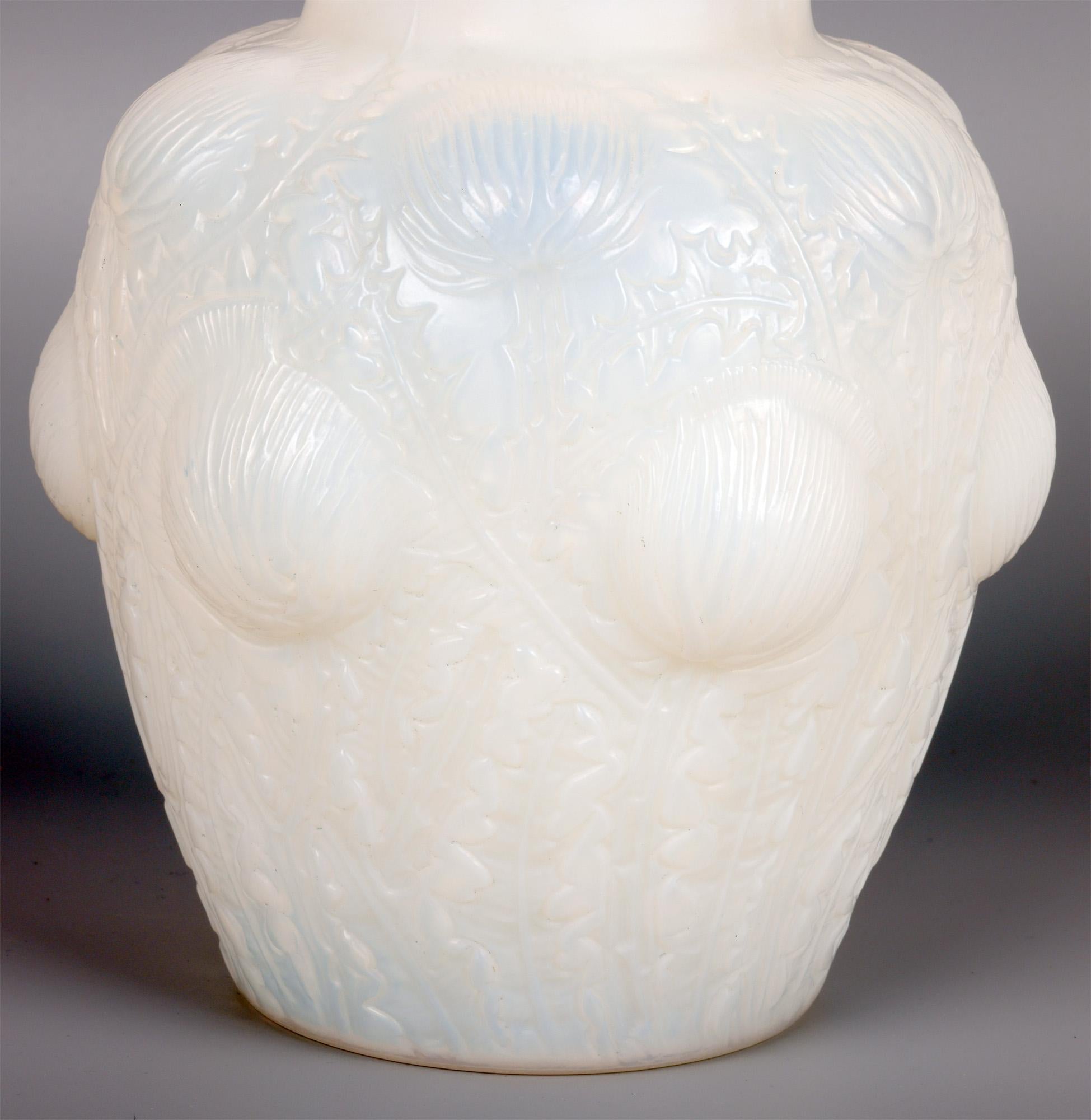 French Rene Lalique Early Opalescent Domrémy Art Glass Vase For Sale