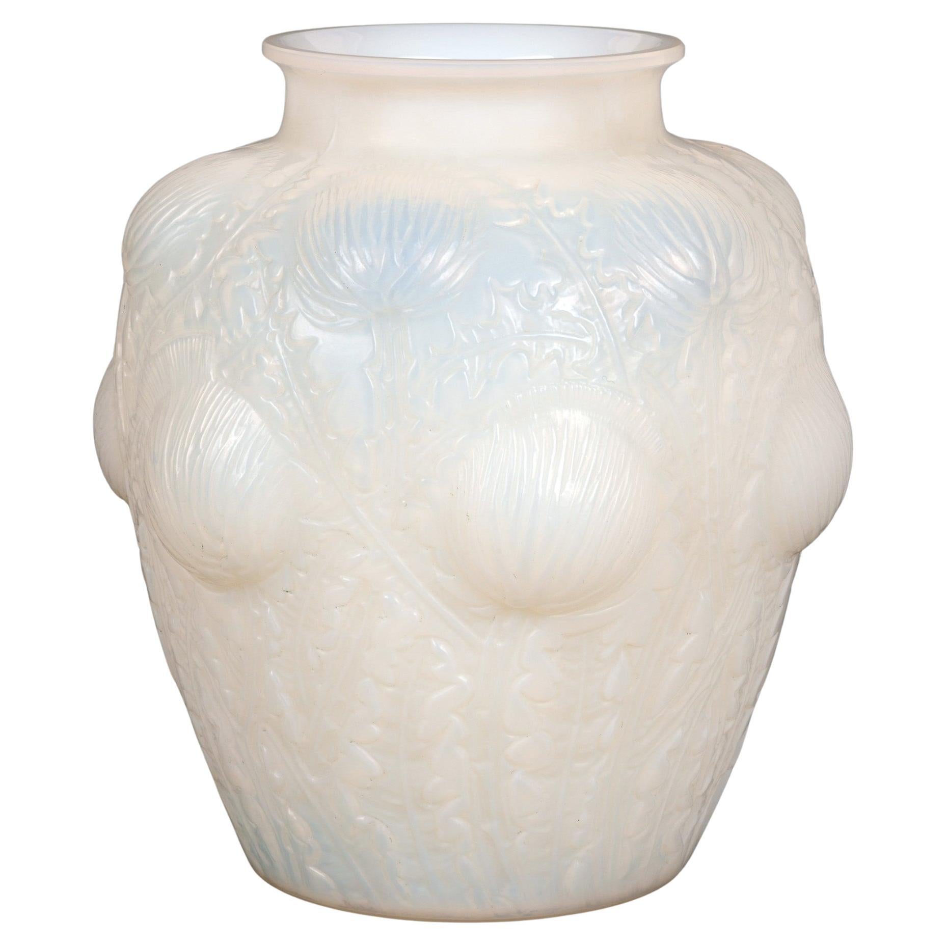 Rene Lalique Early Opalescent Domrémy Art Glass Vase For Sale