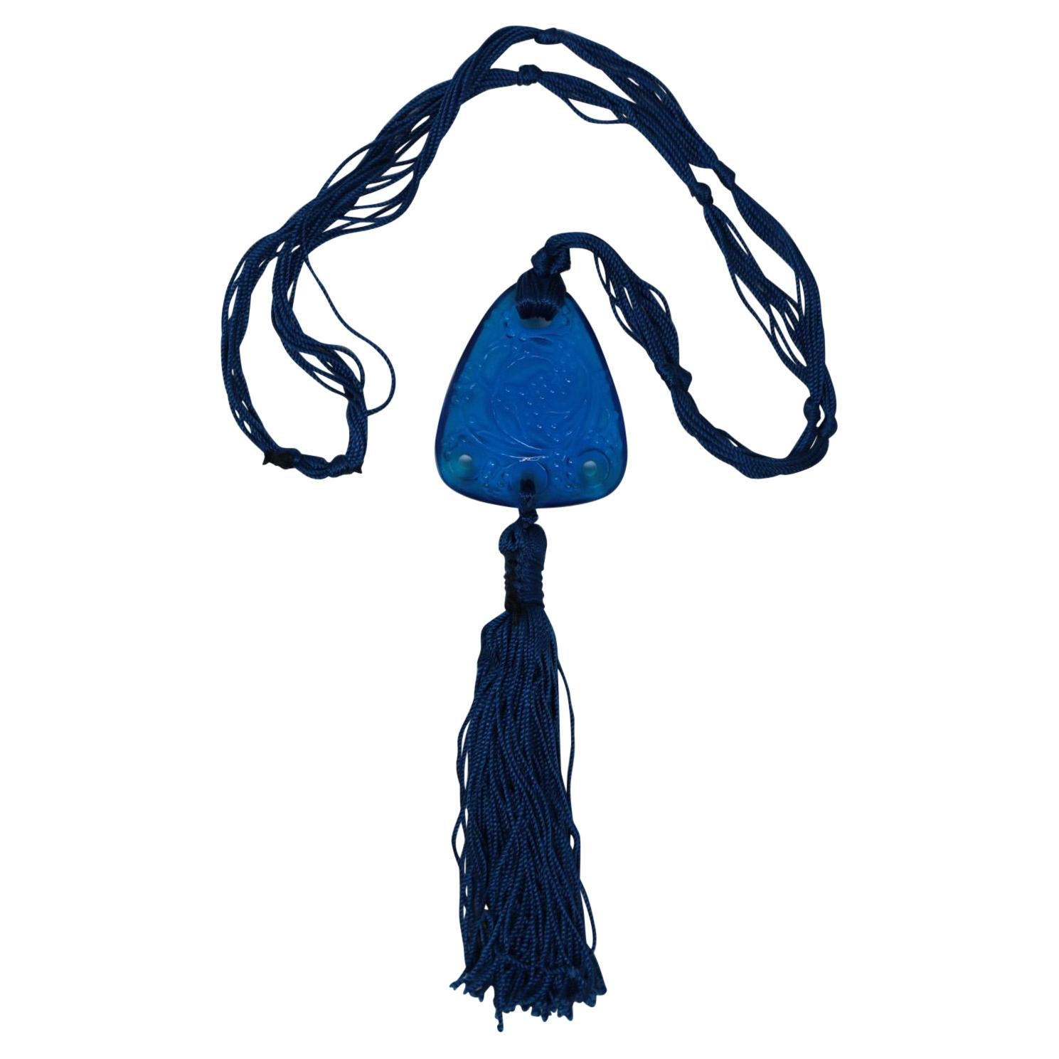 Rene Lalique Electric Blue Coloured Glass 'Graines' Pendant For Sale